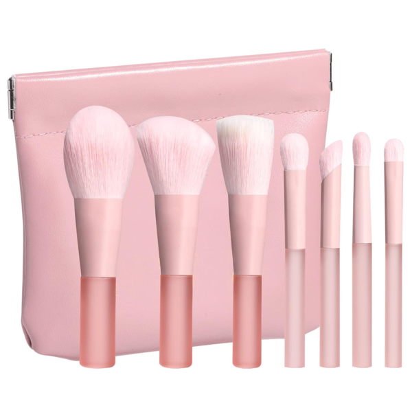 7 Pieces Makeup Brush Travel Set - Pink Color